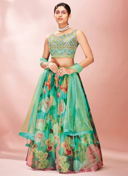 Green Colour ARYA FLORAL 5 Fancy Party Wear Printed Designer Lahenga Choli Collection 13001
